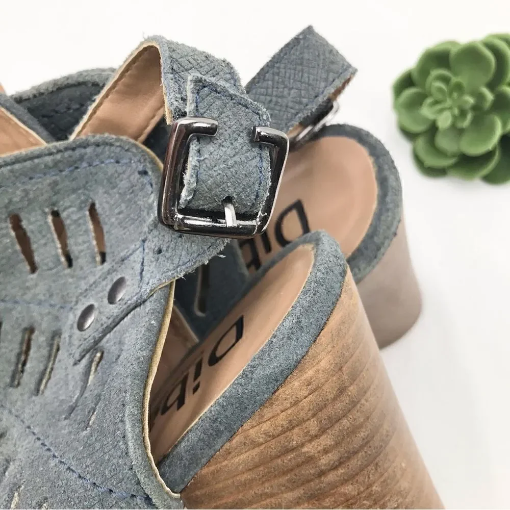 DIBA Slate Blue Laser Cut Suede Ankle Heels